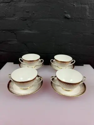 Royal Grafton Majestic Red Soup Coupes Bowls and Stand Saucer Set of 4