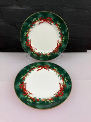 Royal Worcester Holly Ribbons Green Salad Plates 20.5 cm 4 Sets of 2 Available