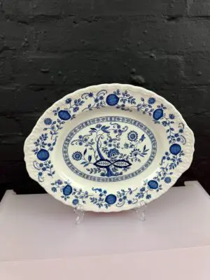 Wedgwood Blue Heritage Enoch Blue Onion Oval Carving Serving Platter Plate 14.5"