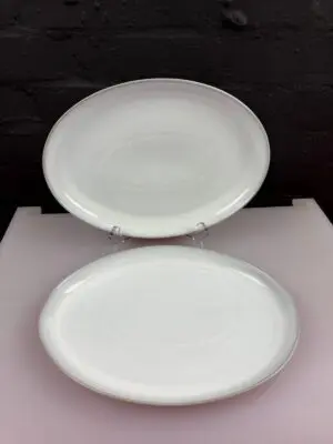 2 x Denby White Stoneware Oval Steak Dinner Plates Platter 32 cm x 23 cm
