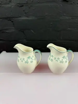 2 x Royal Doulton Queenslace D.6447 Milk / Cream Jugs 4.5" High Set