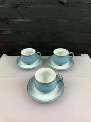 3 x Denby Colonial Blue Tea Cups and Saucers Set