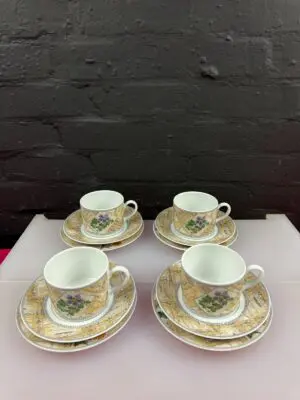 4 x Royal Worcester Country Garden Tea Trios Cups Saucer Side Plates 2 Sets