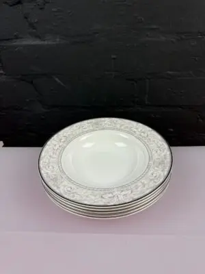 5 x Royal Doulton Naples Platinum H5269 Rimmed Soup Bowls 21 cm Wide Set