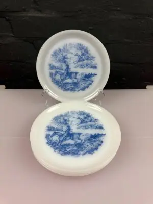 5 x Vintage Arcopal France Hunting Scene Tea / Side Plates 7.5" Wide Set