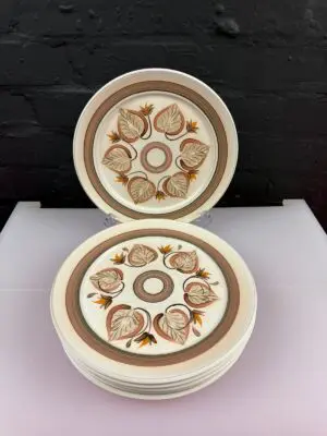 6 x Denby Hand Painted Leaves Dinner Plates 25 cm Wide Set