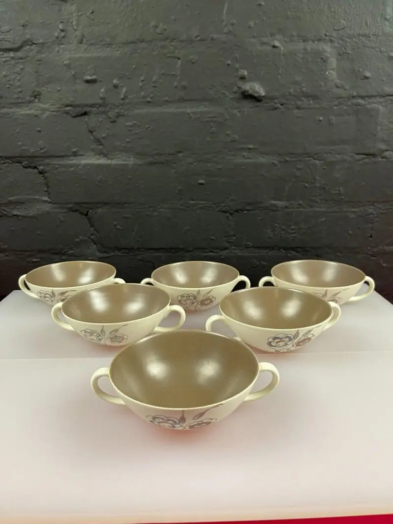 6 x Poole Pottery Blue Tulip Handled Soup Bowls / Coupes