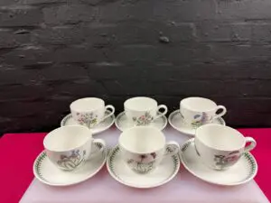 6 x Portmeirion Botanic Garden Jumbo Cups and Saucers Set RARE