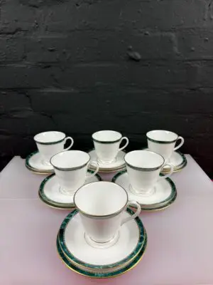 6 x Royal Worcester Medici Green Tea Trios Cups Saucers and Side Plates Set