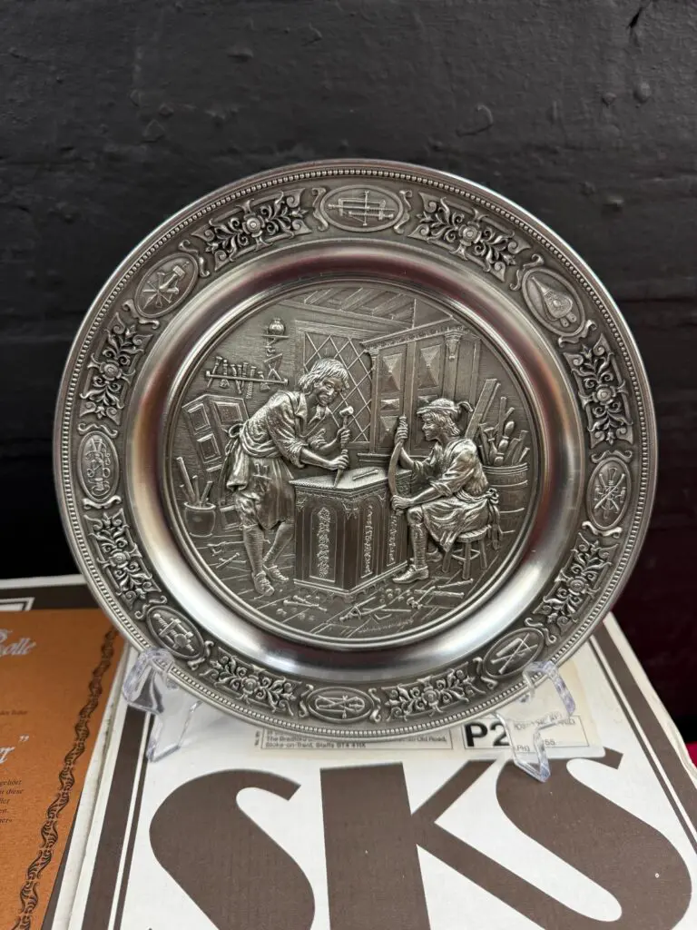葉　漆器 Vintage SKS ZINN 95 Pewter Wall Plate, German Pewter Plate