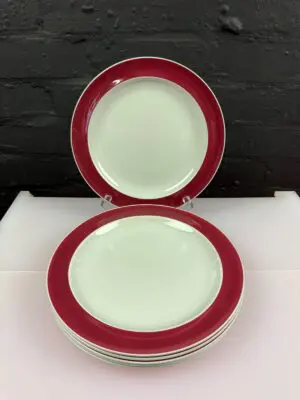 6 x Wedgwood Windsor Grey Red Dinner Plates 25 cm Wide Set