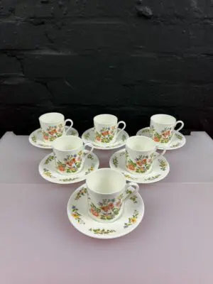 Aynsley Cottage Garden Smooth Coffee Cups and Saucers Set of 6