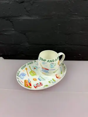 Crown Trent UK Soup & A Roll Tennis Cup Mug And Saucer Plate Set Fine Bone China