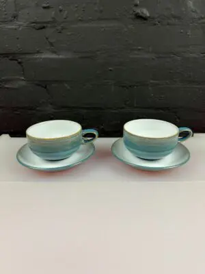 Denby Azure Coast Tea Cups and Saucers Set of 2