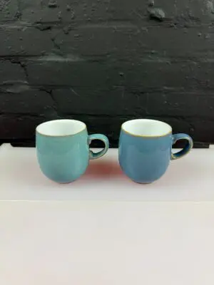 Denby Azure Large Curved Tea / Coffee Mugs 4" High Set of 2