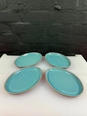 Denby Azure Small Oval Biscuit Cake Plates 7.5" x 5.5" 1st Quality Set of 4 RARE