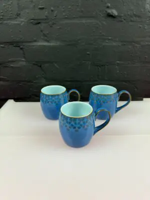 Denby Midnight Barrel Tea Coffee Mugs 3.5" High Set of 3