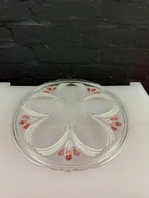 Mikasa Toska Walther-Glas Pink Blossom Clear Frosted Footed Cake Plate 14" Wide