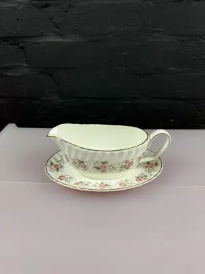 Minton Spring Bouquet Oval Gravy Boat / Sauce Jug and Stand / Drip Plate Set