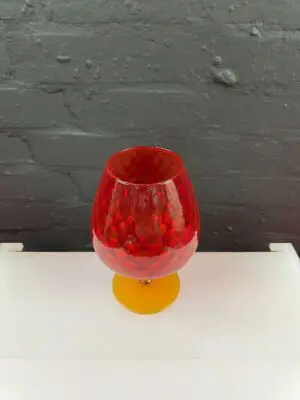 Oversize Very Large Tall Vintage Red Glass Brandy Balloon Amber Stem 9.5" High