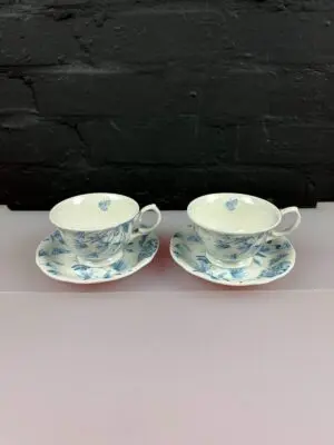 Portmeirion Botanic Blue Tea Cups and Saucers Set of 2
