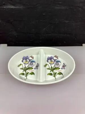 Portmeirion Botanic Garden Divided Vegetable Serving Dish Viola Pansy 11.25"