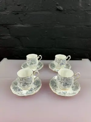 Royal Albert Silver Maple Coffee Espresso Cups and Saucers Set of 4
