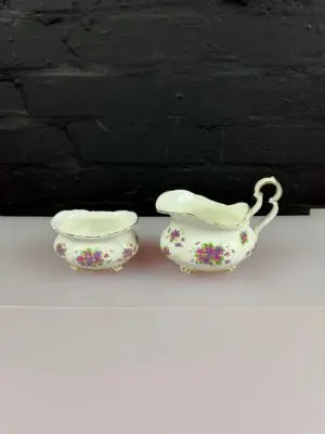 Royal Albert Violetta Violets Milk / Cream Jug and Open Sugar Bowl Set