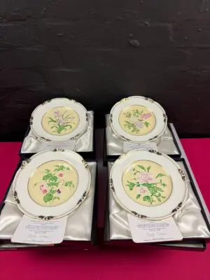 Royal Crown Derby Indian Prince Salad Plates Set Boxed Peony Iris Set fo 4