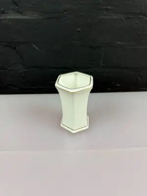 Royal Crown Derby White and Gold 6 Sides Hexagonal Vase 4.5" 1st Quality LI 1988