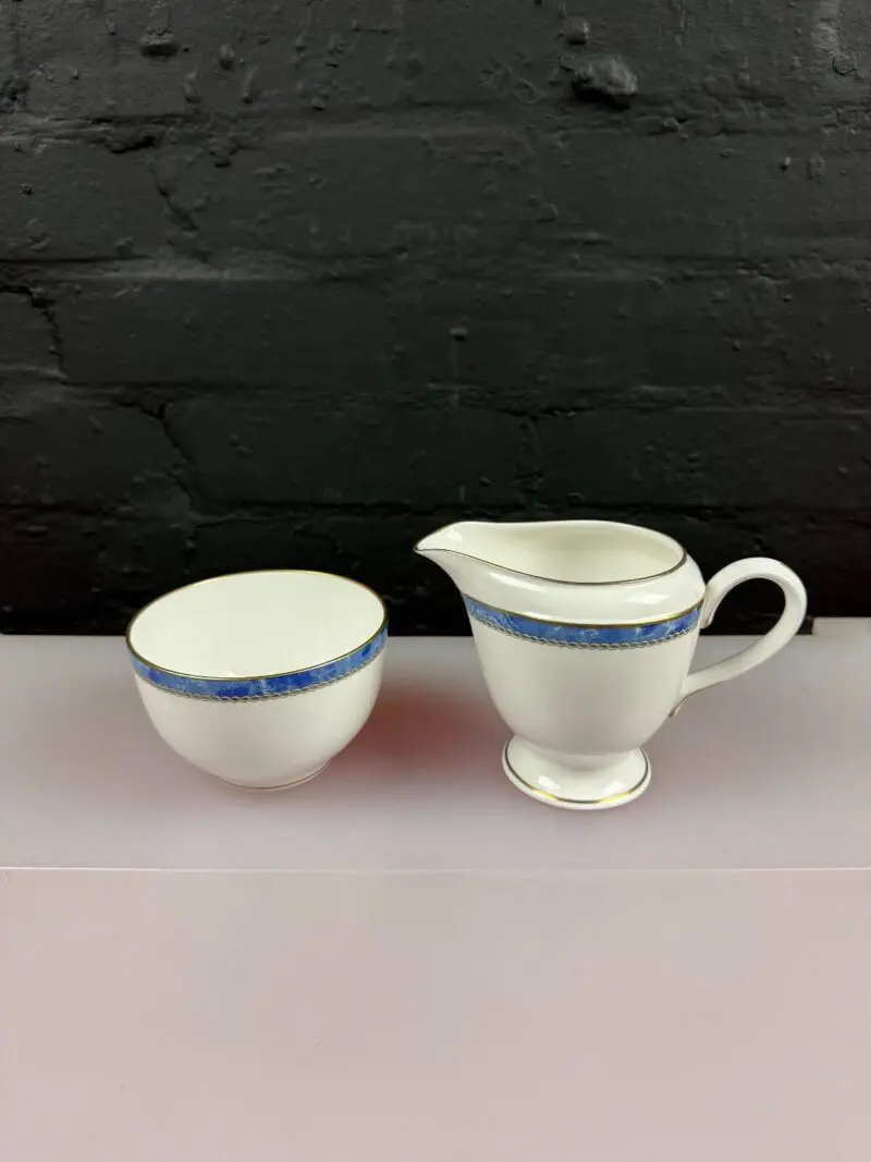 Royal Worcester Medici Blue Milk / Cream Jug 11 cm High and Open Sugar Bowl Set