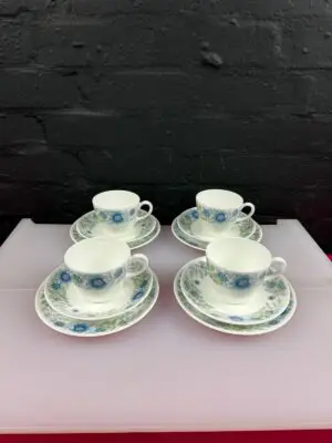 Wedgwood Clementine Tea Trios Cups Saucers and Side Plates Set of 4