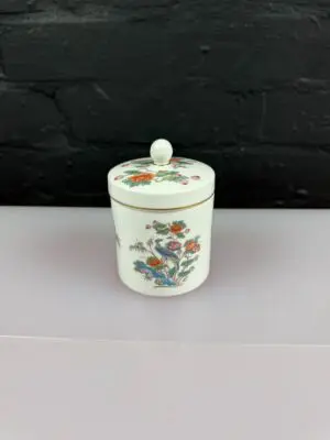 Wedgwood Kutani Crane Small Lidded Pot Jar / Trinket 4.5" High Gold Rim