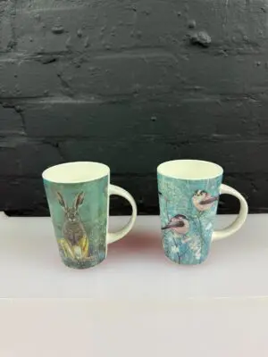 2 x Otter House Gifts Hare & Long Tailed Birds Large Tea / Coffee Mugs 12.5 cm