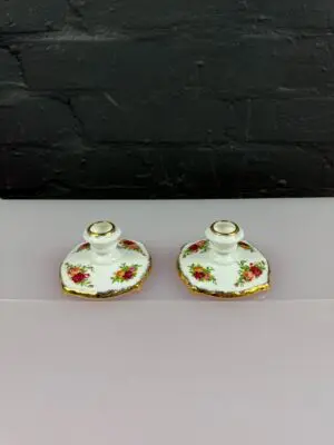 2 x Royal Albert Old Country Roses Candle Stick Holders 2" High Set