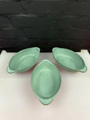 3 x Denby Regency Green 1st Quality Oval Gratin Dishes 9" Wide x 2" High Set
