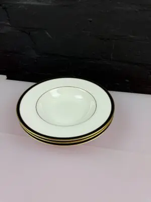 3 x Minton Saturn Black Rimmed Soup Bowls 20.5 cm Wide Set
