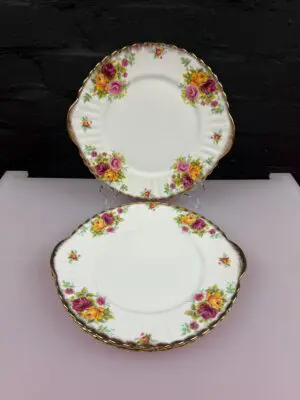 3 x Royal Stafford Bouquet Eared Cake / Bread Plates 25.5 cm Wide Set