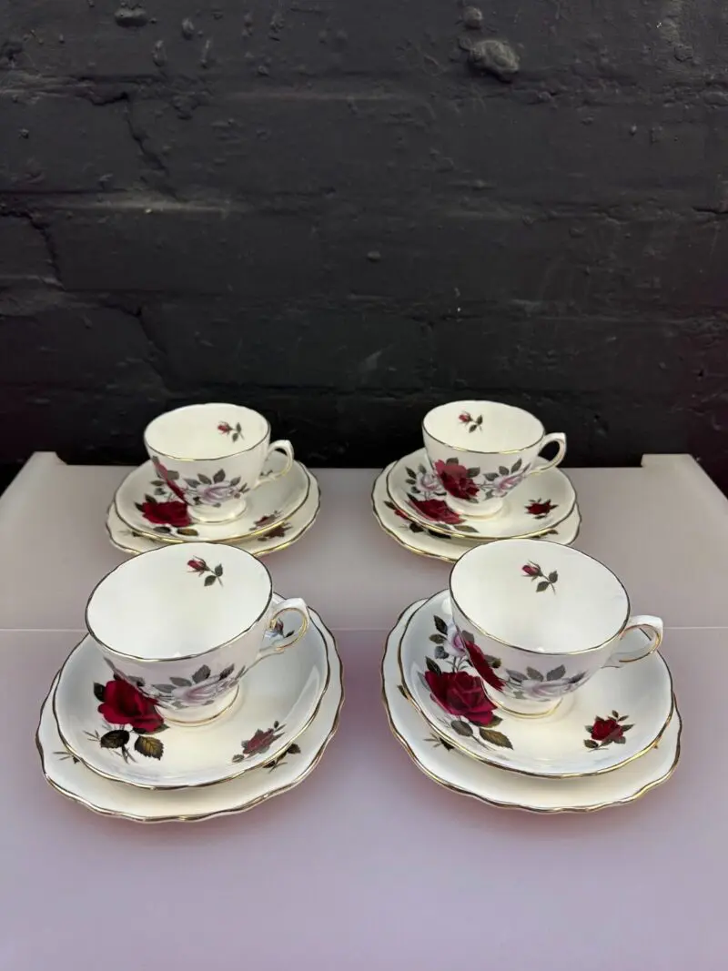 4 x Colclough Amoretta 7906 Tea Trios Cups Saucers and Side Plates Set