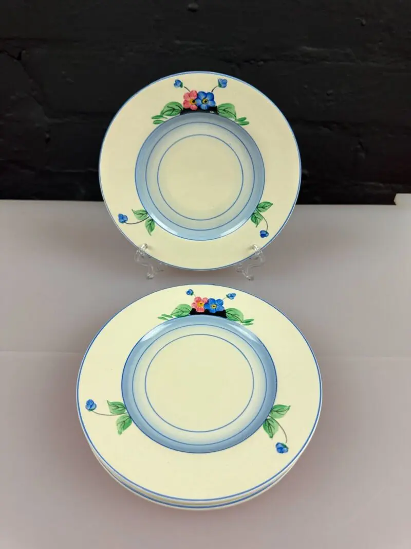 6 x Burleigh Ware Blue Floral Art Deco Tea / Side Plates 6" Wide Set