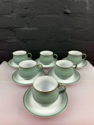 6 x Denby Regency Green Tea Cups and Saucers Set 1st Quality (G)