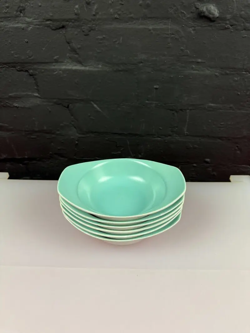 6 x Poole Twintone Ice Green Lugged Cereal Bowls 7.5" Wide Set