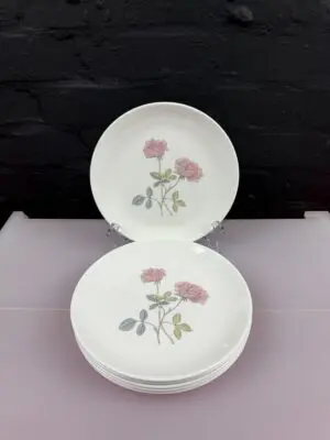 6 x Wedgwood Flame Rose Salad Plates 8.25" Wide Set