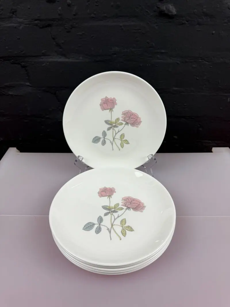 6 x Wedgwood Flame Rose Salad Plates 8.25" Wide Set