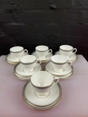 6 x Wedgwood Ulander Black R4407 Tea Trios Cups Saucers and Side Plates Set