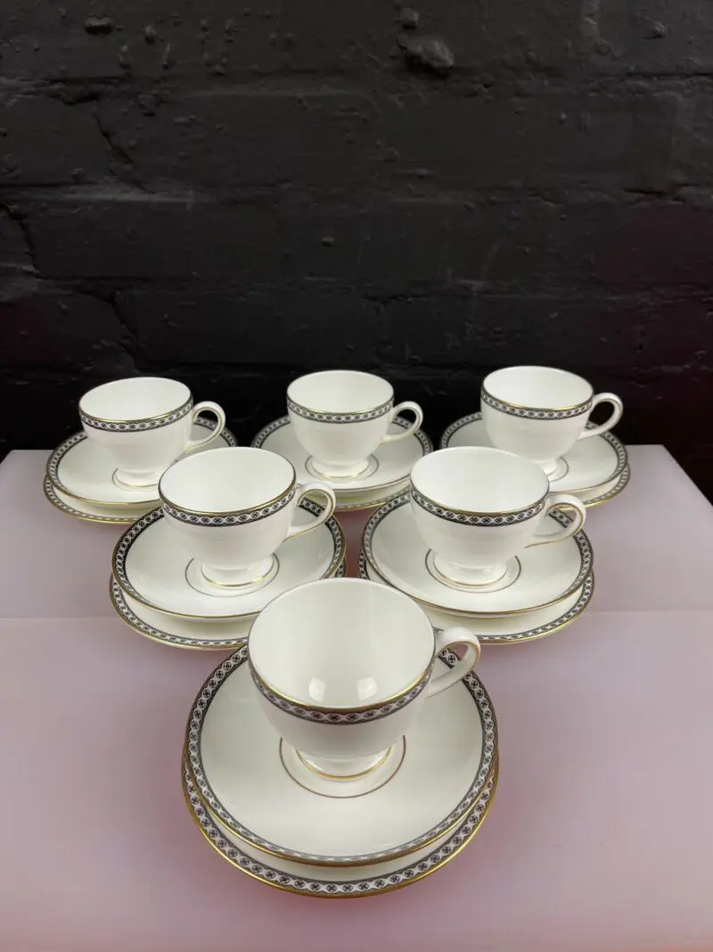 6 x Wedgwood Ulander Black R4407 Tea Trios Cups Saucers and Side Plates Set
