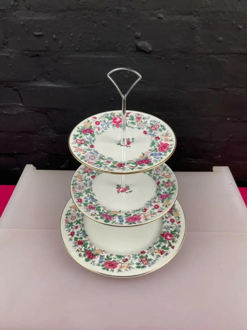 Crown Staffordshire Thousand Flowers 3 Tier Cake Stand Dinner Salad Side Plates