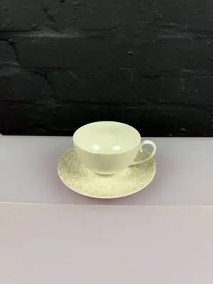 Denby Monsoon Lucille Gold Tea Cup and Saucer Set