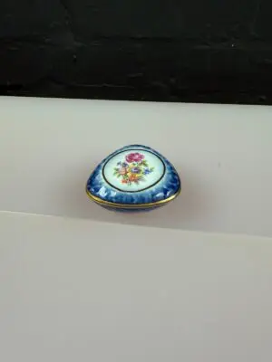 Dresden China Germany Blue and Gold Floral Trinket Box 2.75" Wide x 1.5" High