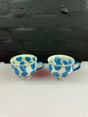 Marks and Spencer Mugs Pair Blue Spot Dot Pottery Mug Speckled Glaze Set of 2